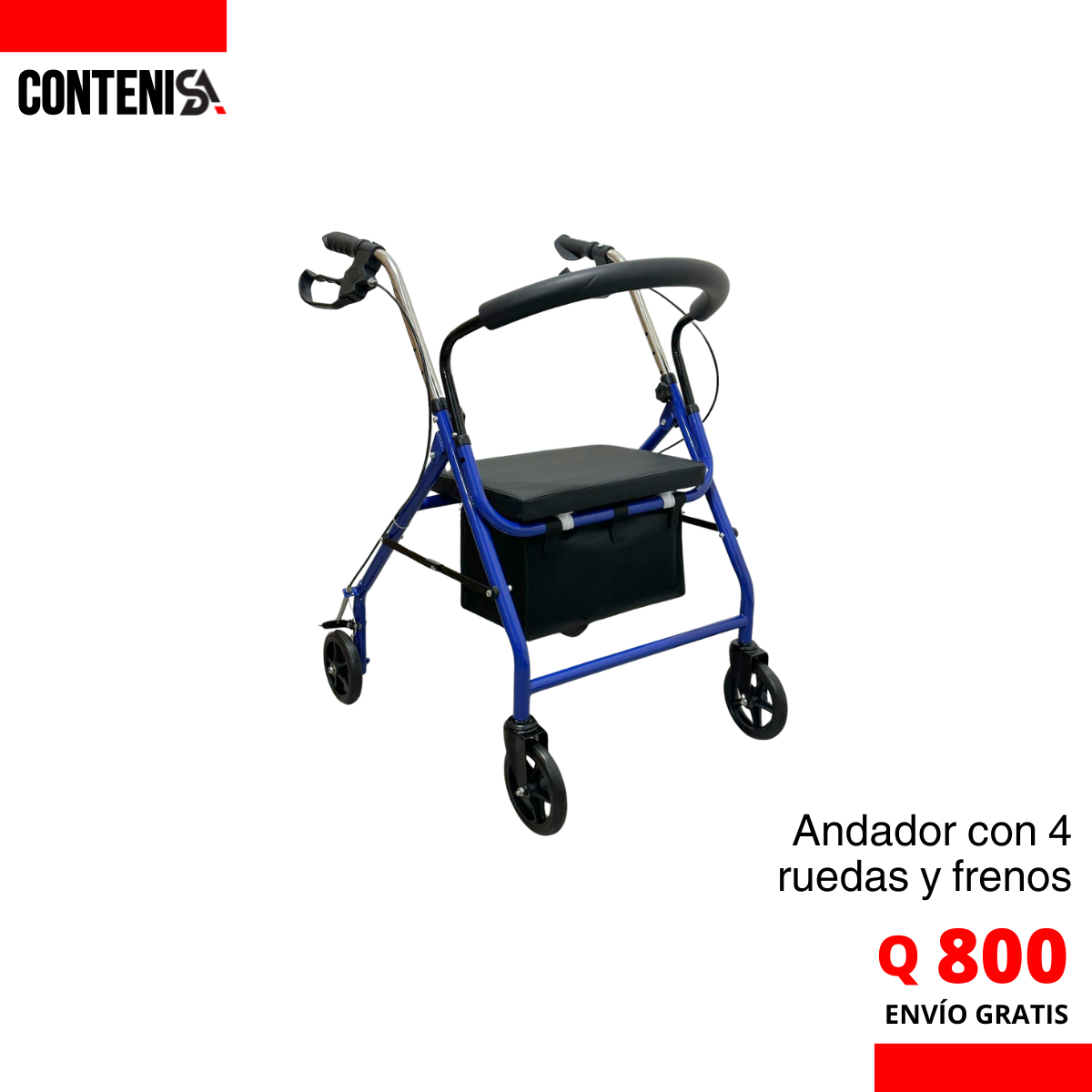 Andador con 4 ruedas y frenos