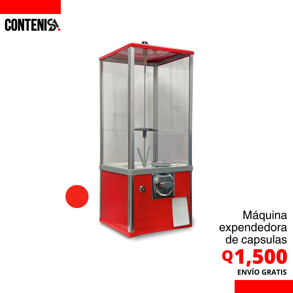 Máquina expendedora de capsulas con juguetes color rojo