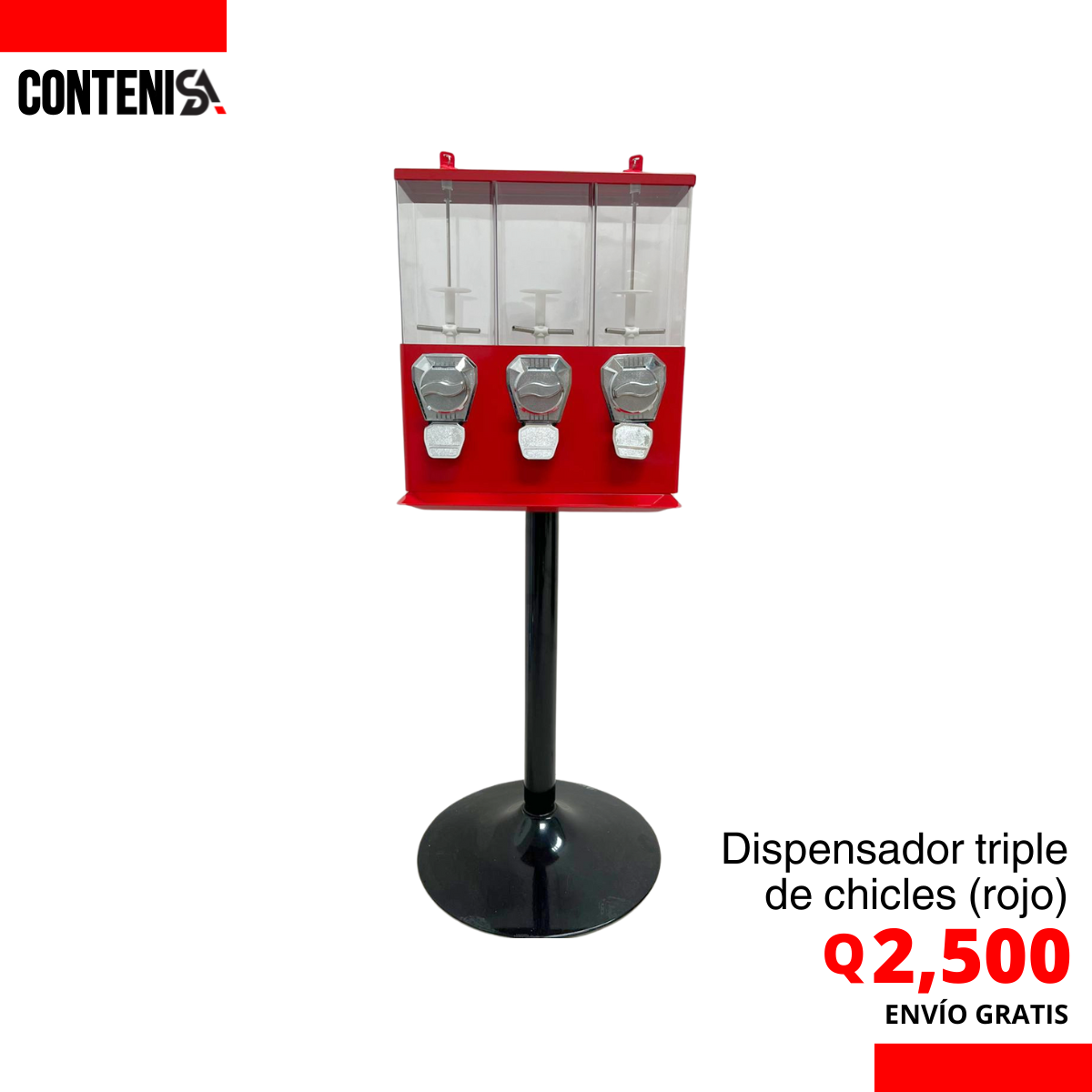 Dispensador triple de chicles (rojo)