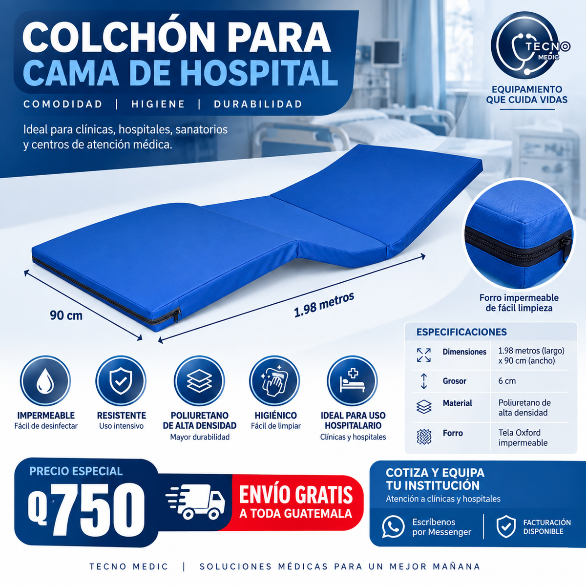 Colchón para camilla hospitalaria