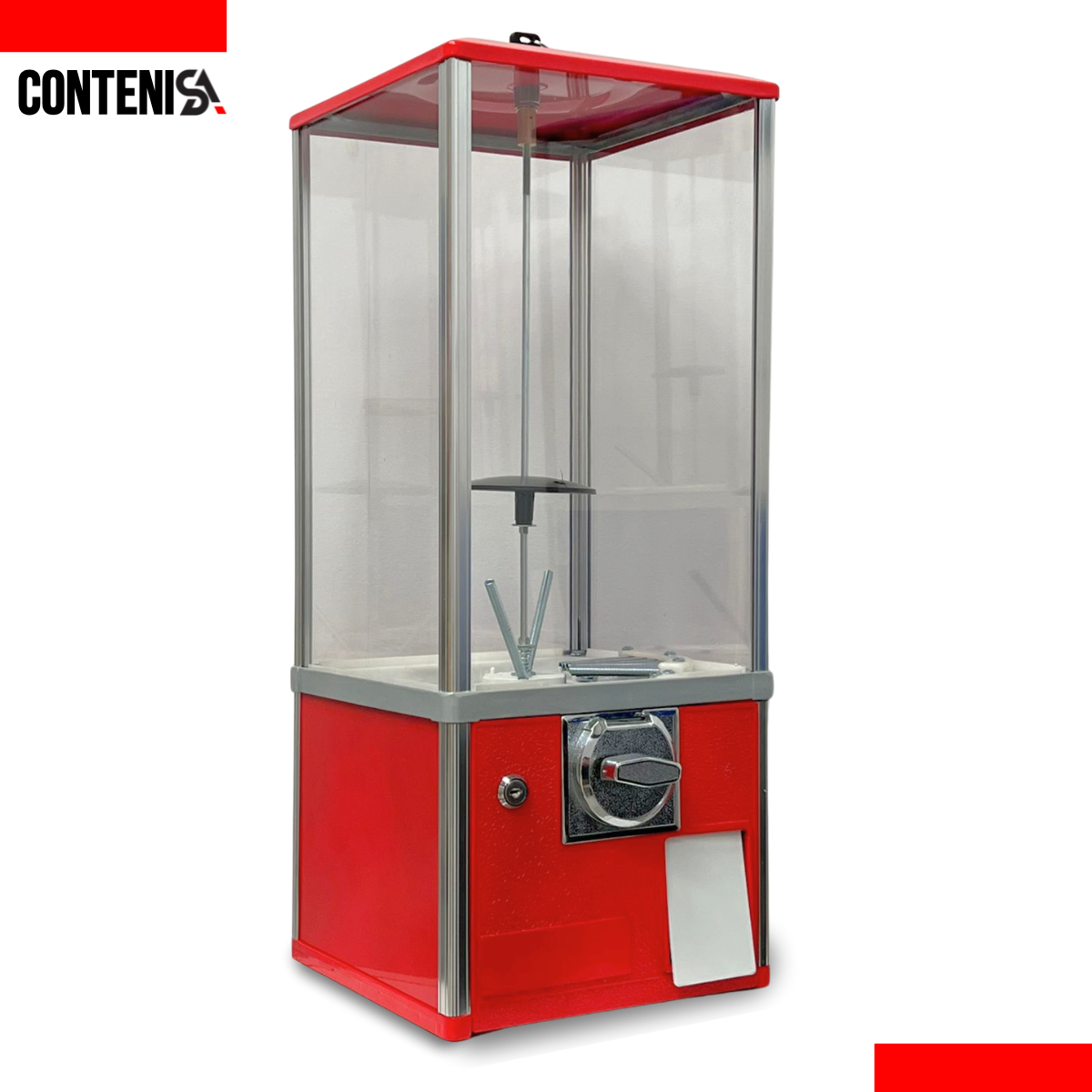 Máquina expendedora de capsulas con juguetes color rojo