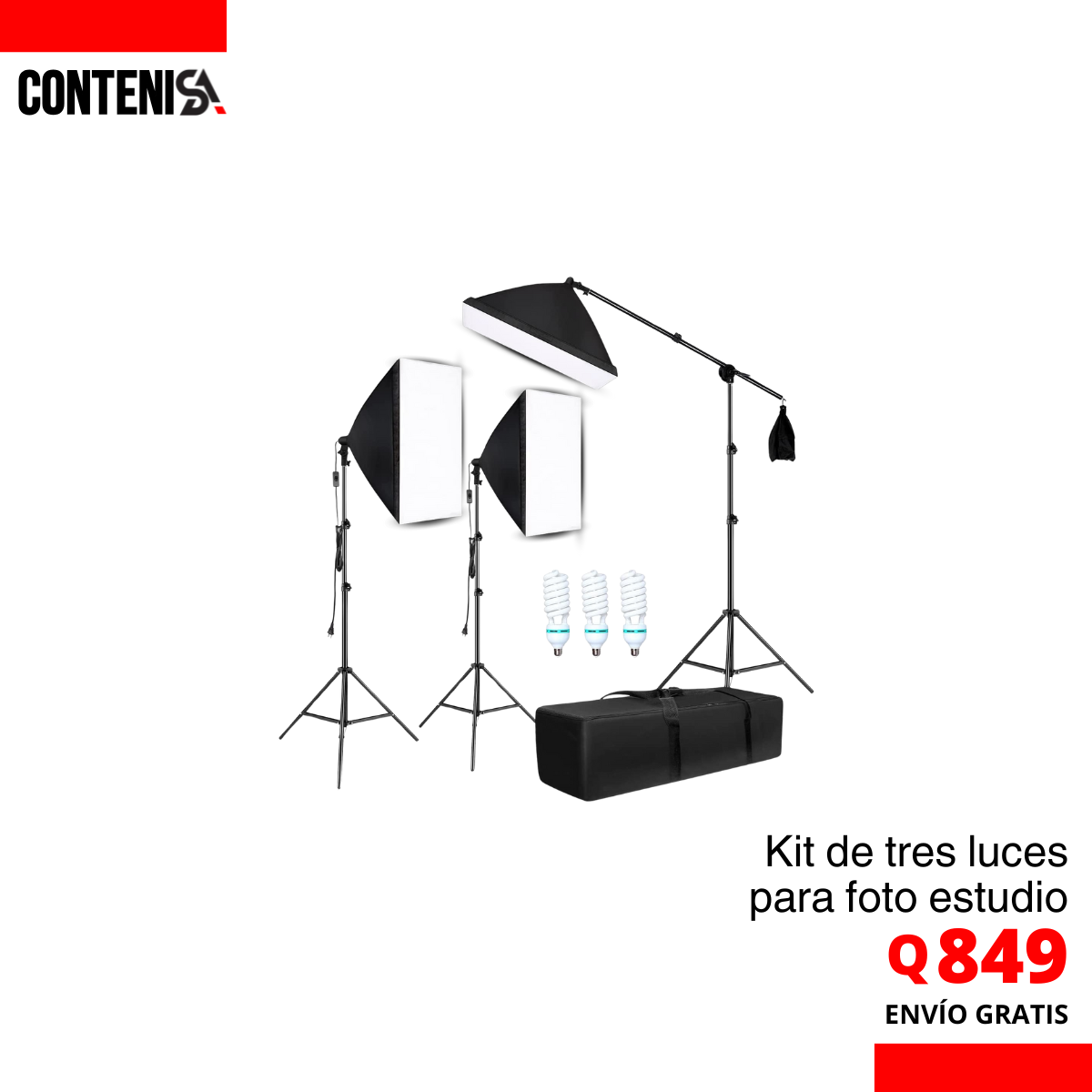 Kit de tres luces para estudio fotográfico