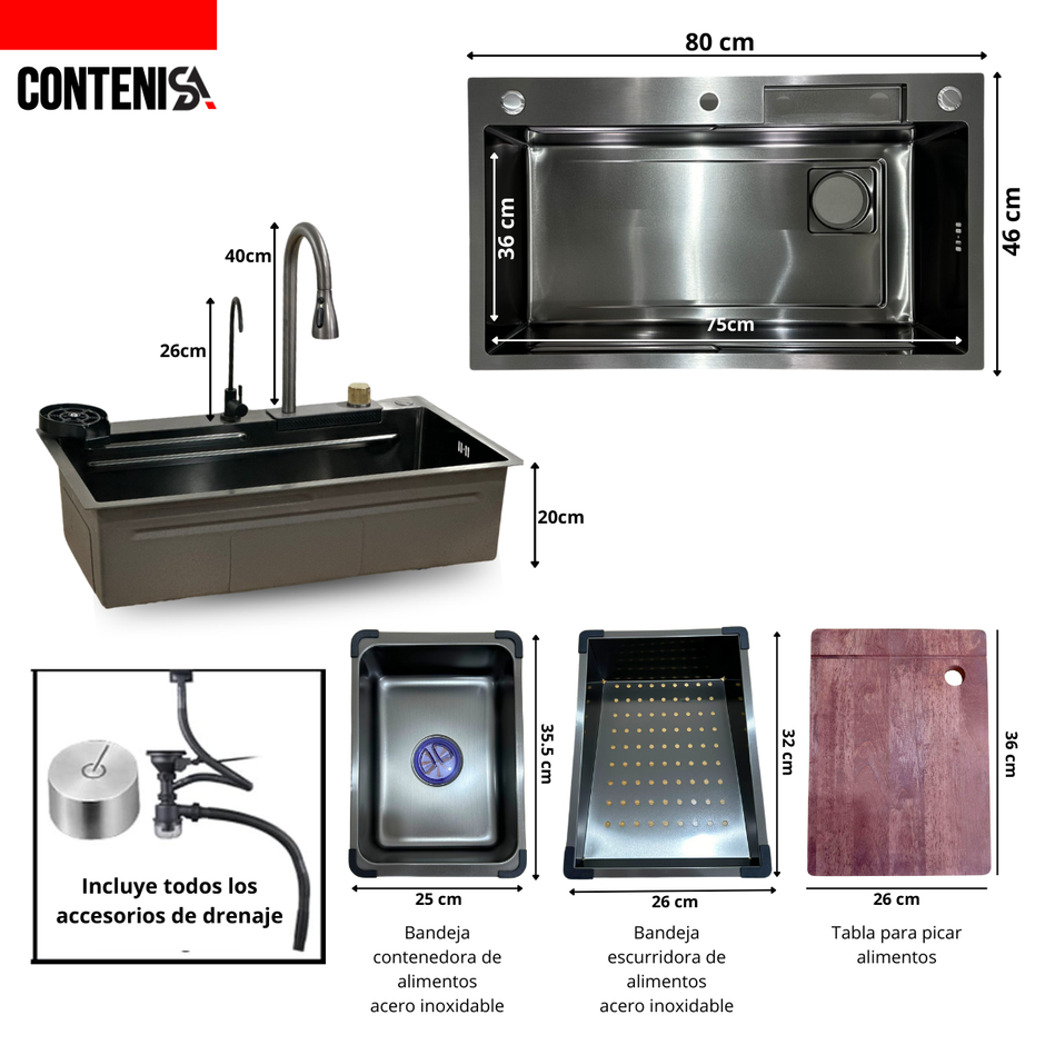 Lavatrastos con accesorios