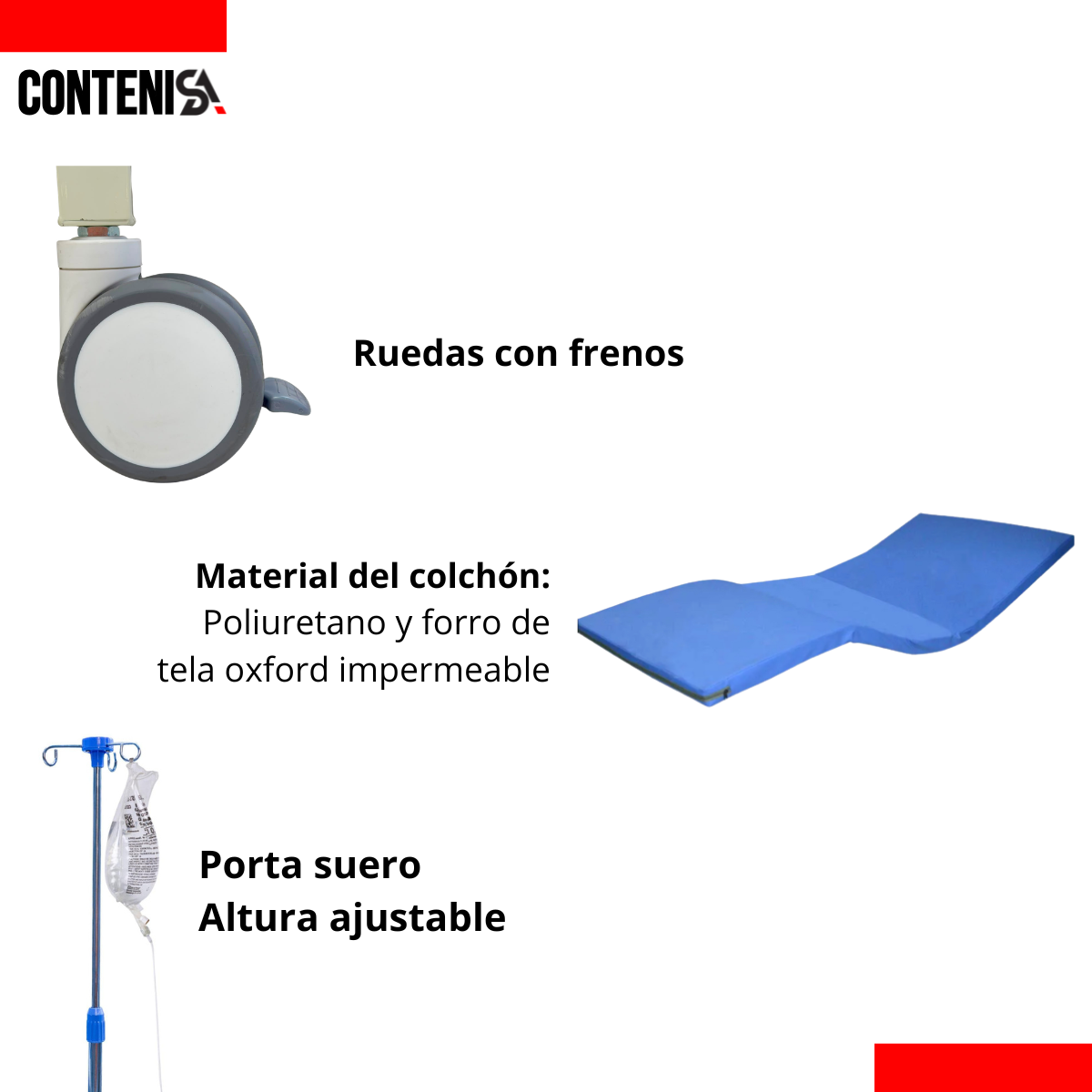 Cama hospitalaria manual de tres movimientos
