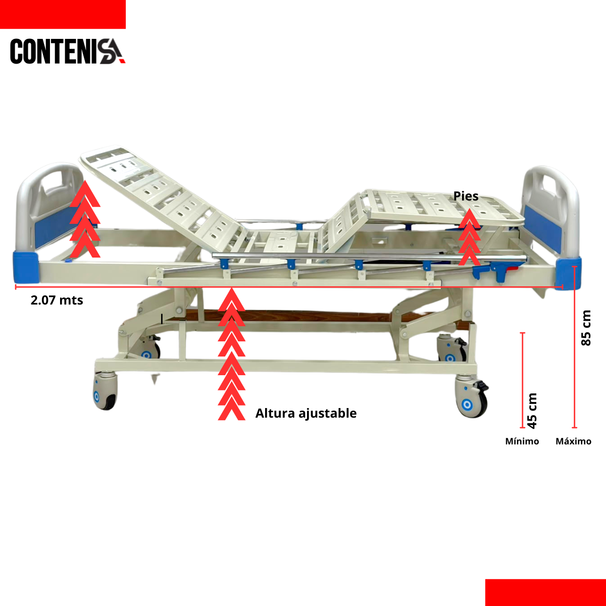 Cama hospitalaria manual de tres movimientos