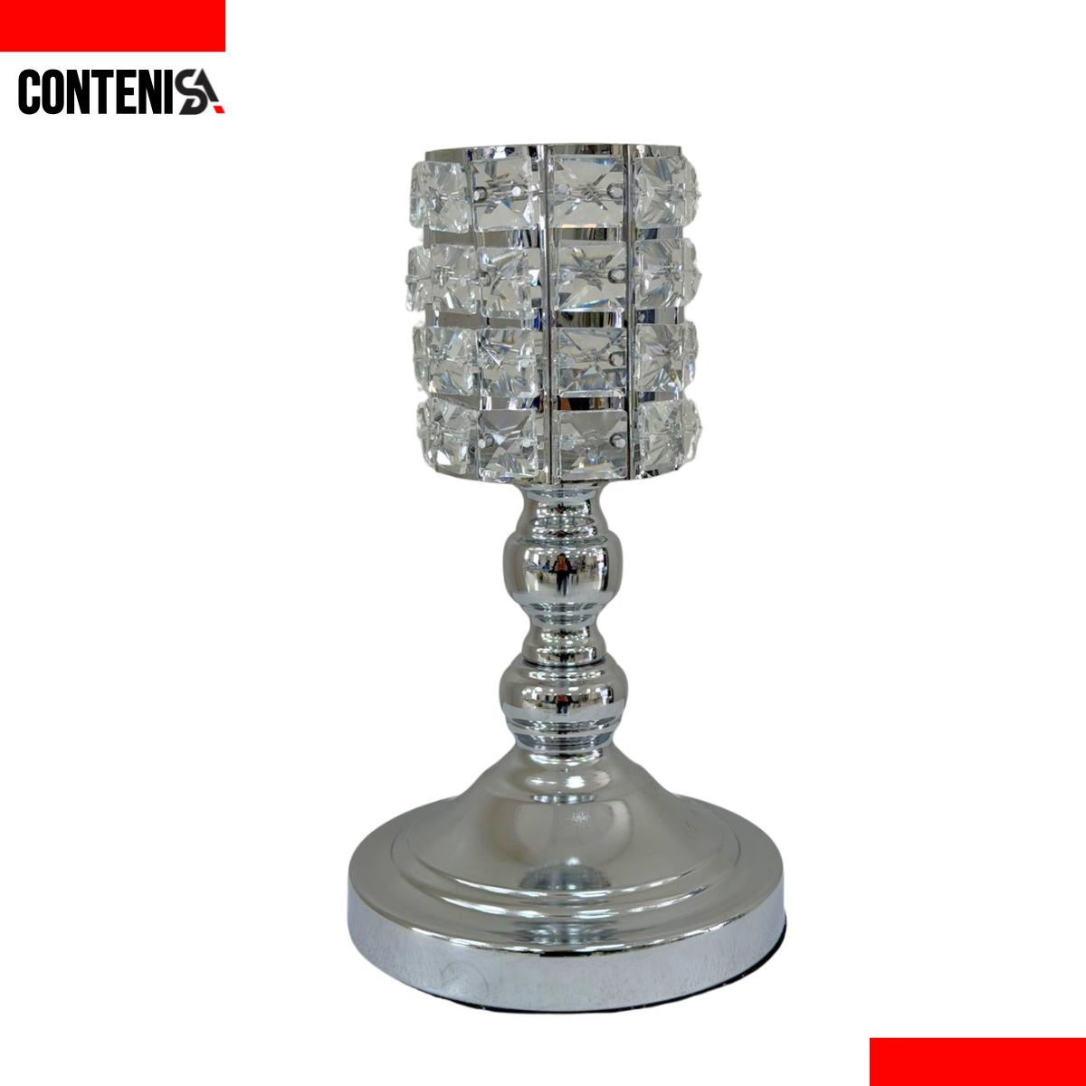 Candelabro plateado de cristales