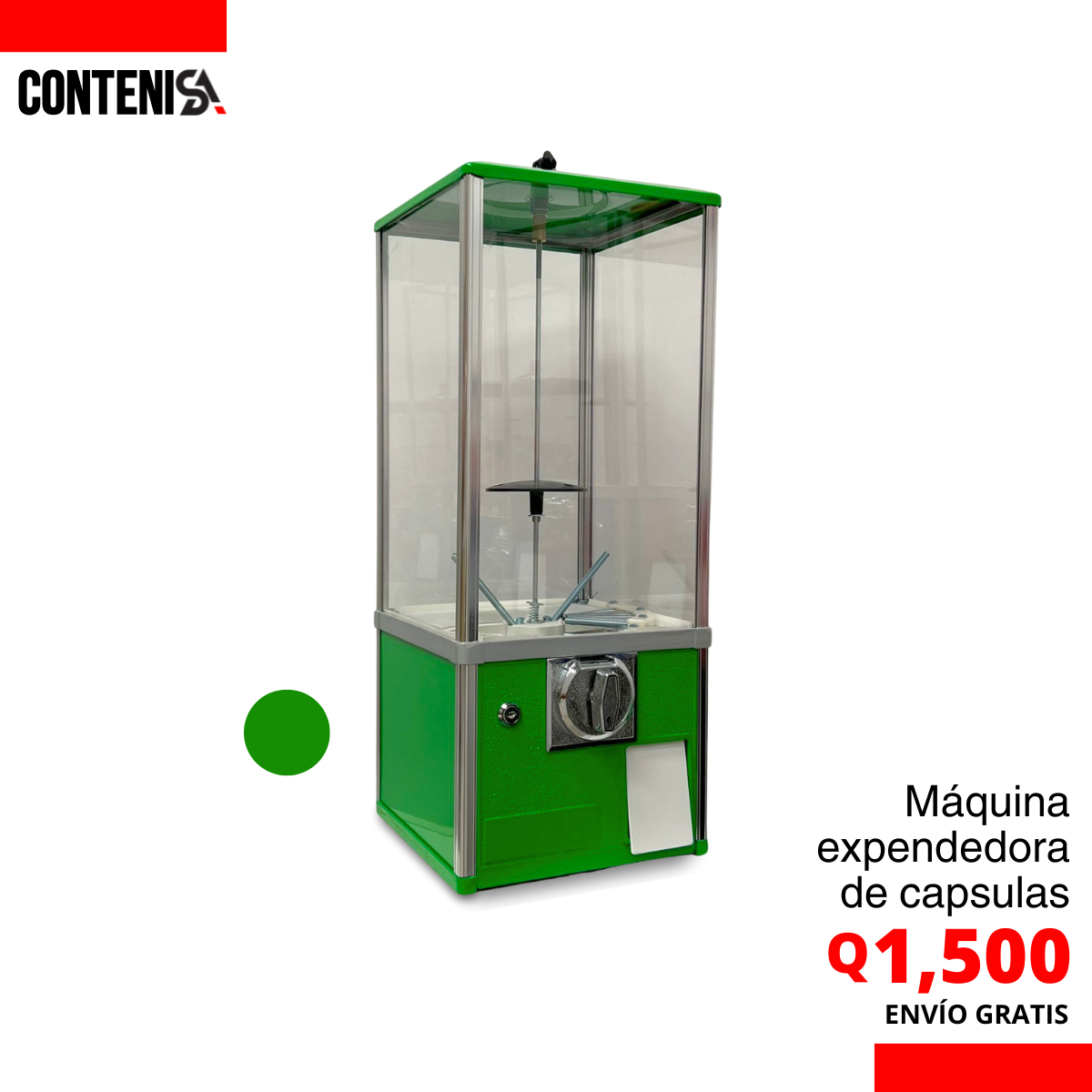 Máquina expendedora de capsulas de juguetes color verde