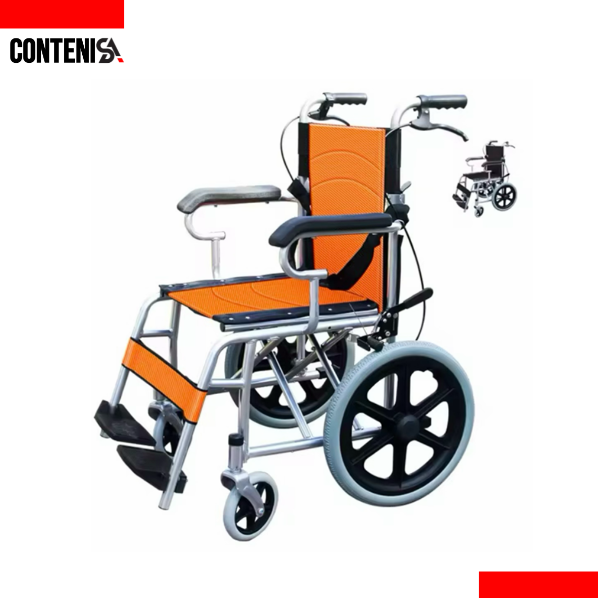 Silla de ruedas con frenos (naranja)