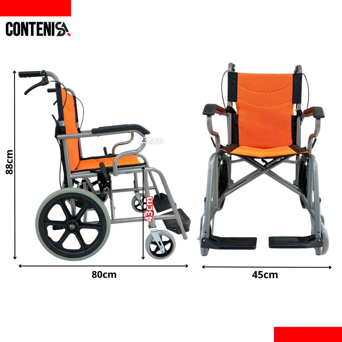Silla de ruedas con frenos (naranja)