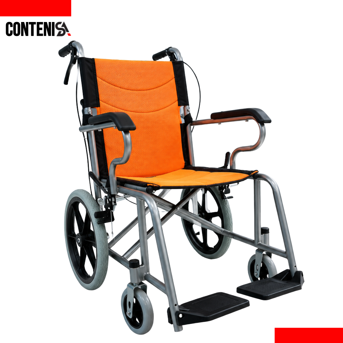 Silla de ruedas con frenos (naranja)