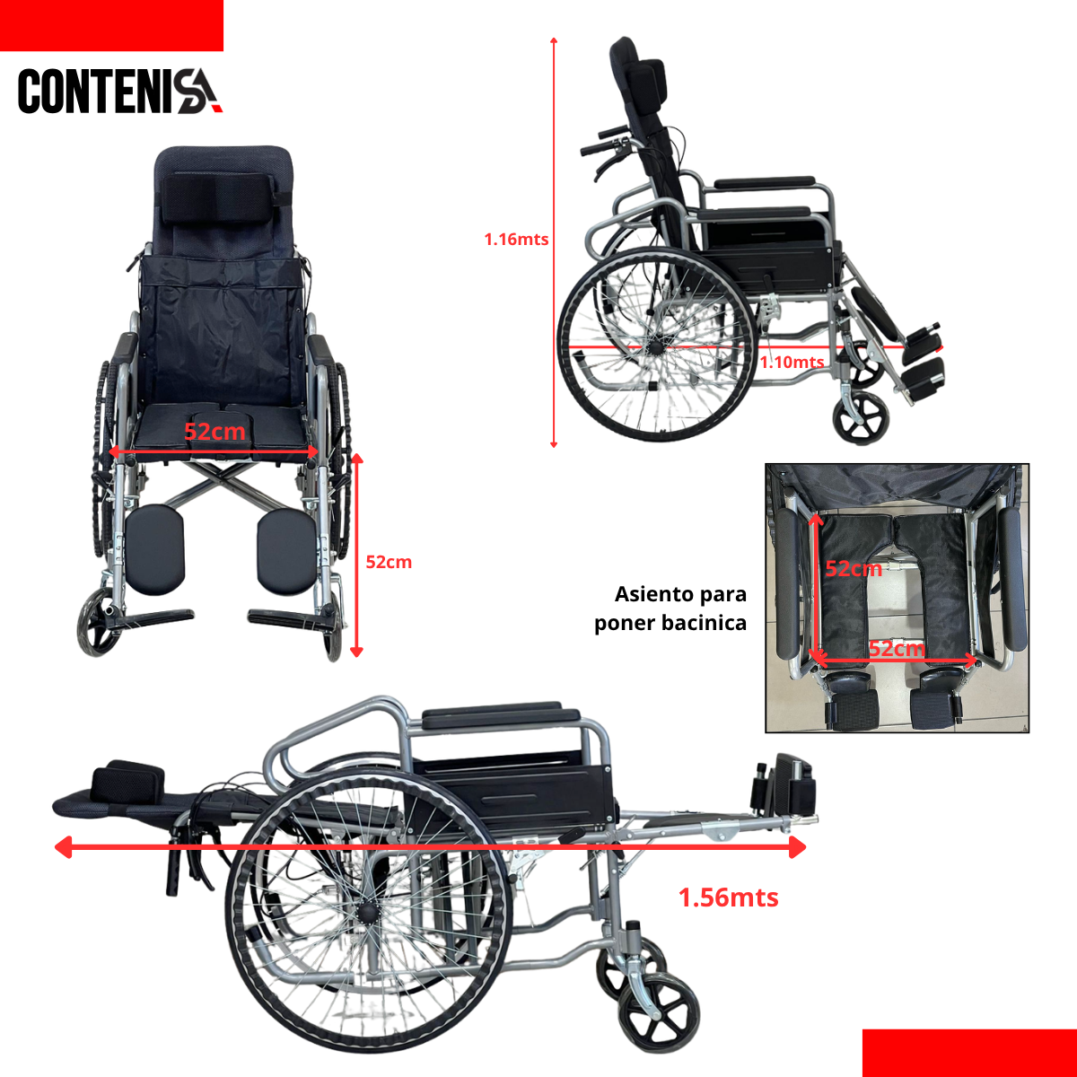 Silla de ruedas reclinable 180º